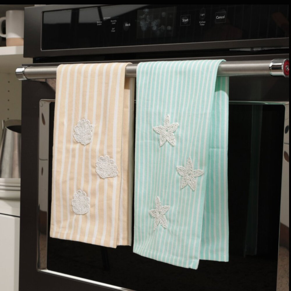 Beachly - The Tide & Tidy 2-Pack Coastal Embellished Kitchen Towels